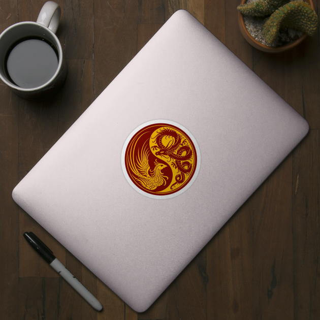 Yellow and Red Dragon Phoenix Yin Yang by jeffbartels